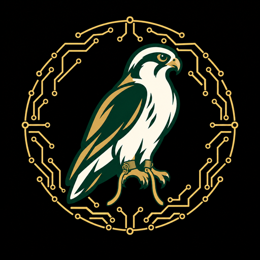 Falcon with anklets and jesses inside a ring of circuits